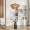 LED Pendelleuchte 1-flammig in Anthrazit & Naturholz Lamellenlampe, Ø 40 cm