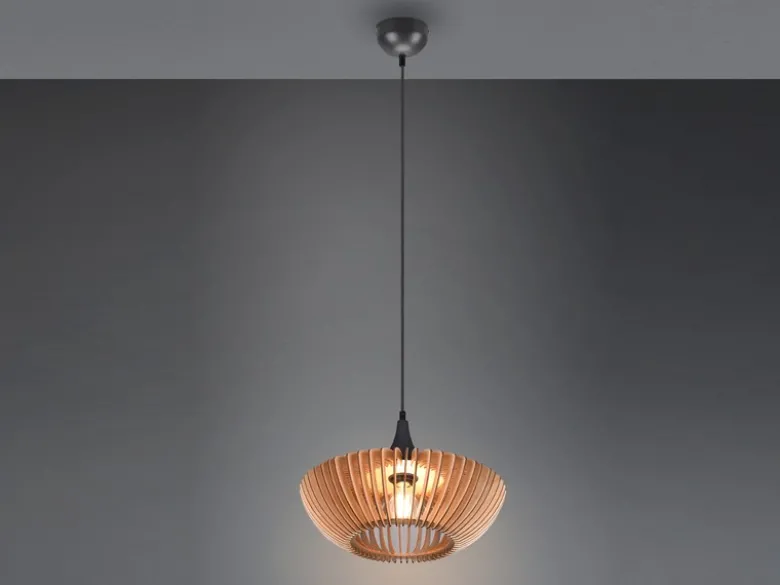 LED Pendelleuchte 1-flammig in Anthrazit & Naturholz Lamellenlampe, Ø 40 cm