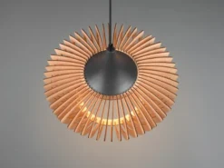 LED Pendelleuchte 1-flammig in Anthrazit & Naturholz Lamellenlampe, Ø 40 cm