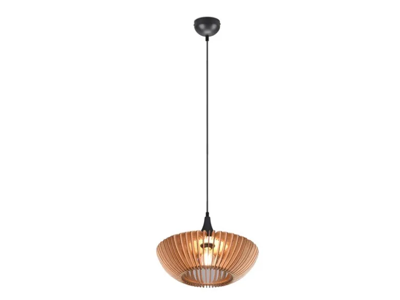 LED Pendelleuchte 1-flammig in Anthrazit & Naturholz Lamellenlampe, Ø 40 cm