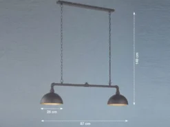 LED Pendelleuchte 2-flammig Industrial Style Schwarz Gold, Breite 87cm