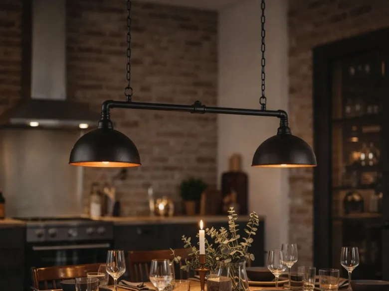 LED Pendelleuchte 2-flammig Industrial Style Schwarz Gold, Breite 87cm
