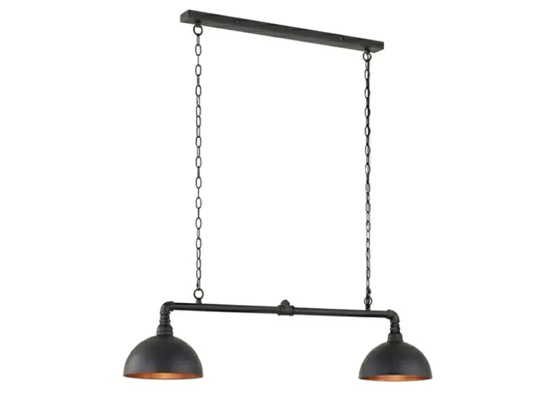 LED Pendelleuchte 2-flammig Industrial Style Schwarz Gold, Breite 87cm