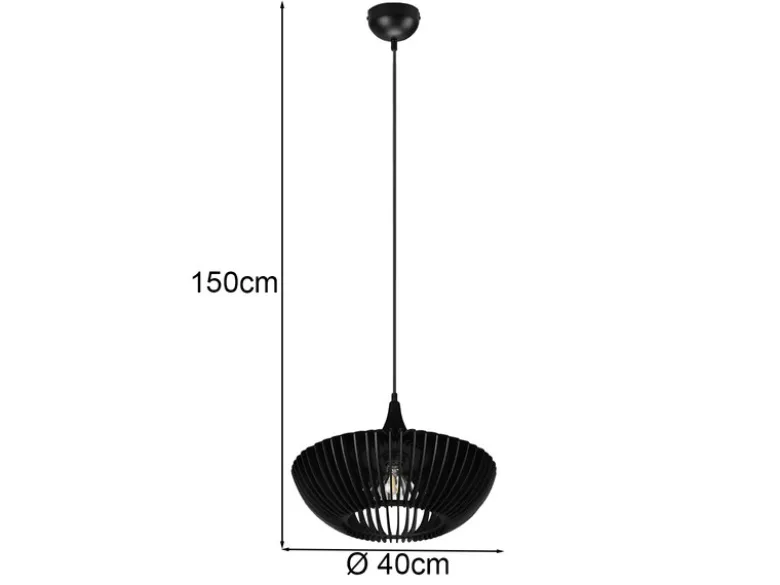 LED Pendelleuchte 1-flammig in Schwarz matt Holz Lamellenlampe, Ø 40 cm
