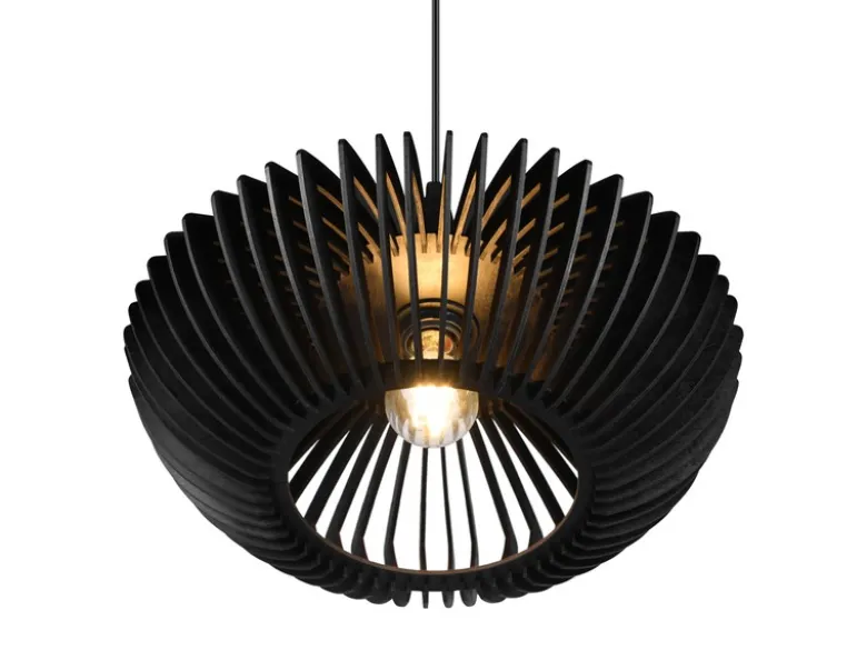 LED Pendelleuchte 1-flammig in Schwarz matt Holz Lamellenlampe, Ø 40 cm