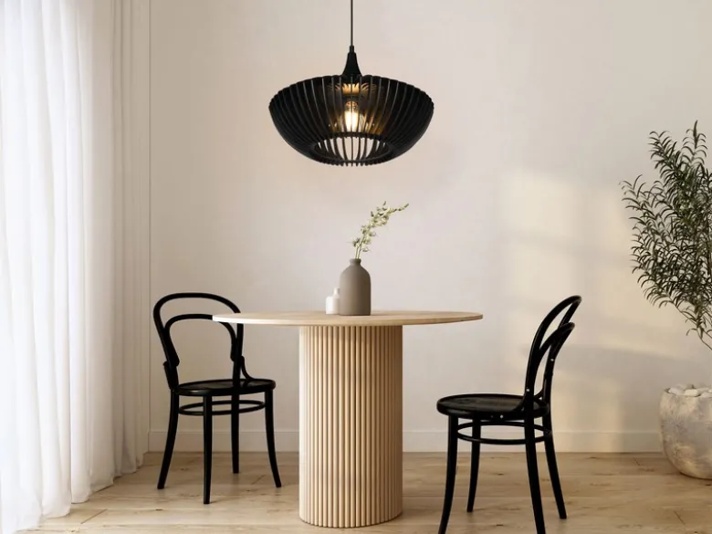 LED Pendelleuchte 1-flammig in Schwarz matt Holz Lamellenlampe, Ø 40 cm
