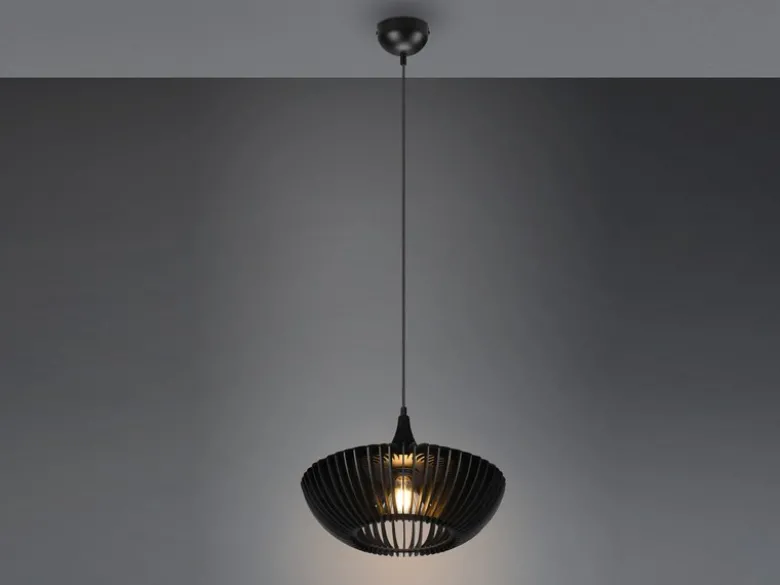 LED Pendelleuchte 1-flammig in Schwarz matt Holz Lamellenlampe, Ø 40 cm