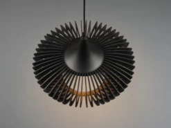 LED Pendelleuchte 1-flammig in Schwarz matt Holz Lamellenlampe, Ø 40 cm