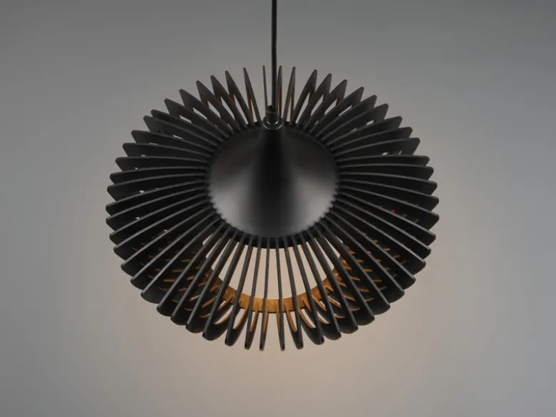 LED Pendelleuchte 1-flammig in Schwarz matt Holz Lamellenlampe, Ø 40 cm
