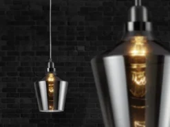 LED Pendelleuchte 1-flammig klein mit Rauchglas Lampenschirm, Ø 20cm
