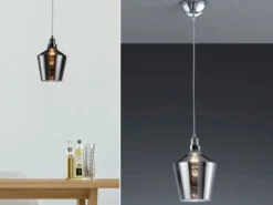 LED Pendelleuchte 1-flammig klein mit Rauchglas Lampenschirm, Ø 20cm