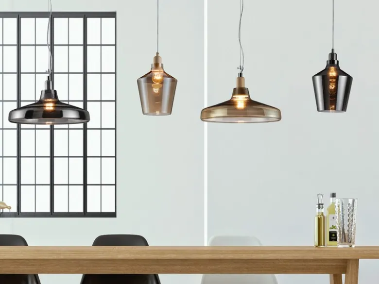 LED Pendelleuchte 1-flammig klein mit Rauchglas Lampenschirm, Ø 20cm