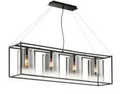 LED Pendelleuchte 4-flammig lang Schwarz mit Rauchglas, Breite 115cm
