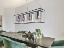 LED Pendelleuchte 4-flammig lang Schwarz mit Rauchglas, Breite 115cm