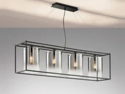 LED Pendelleuchte 4-flammig lang Schwarz mit Rauchglas, Breite 115cm