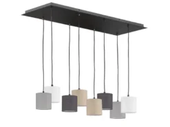 LED Pendelleuchte 8-flammig lang Stoffschirme Bunt, Breite 115cm