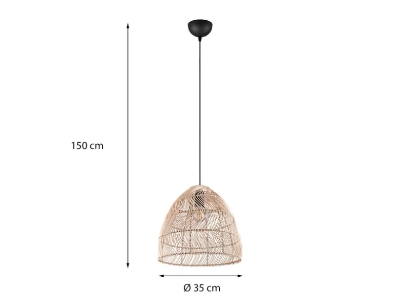 LED Pendelleuchte 1-flammig Lampenschirm Korbgeflecht aus Rattan, Ø 35cm