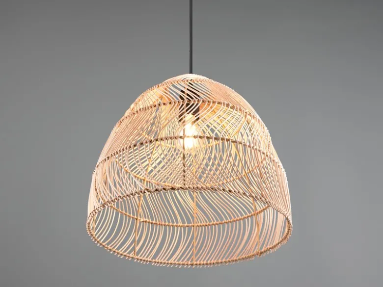 LED Pendelleuchte 1-flammig Lampenschirm Korbgeflecht aus Rattan, Ø 35cm