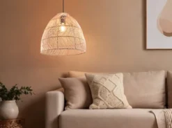 LED Pendelleuchte 1-flammig Lampenschirm Korbgeflecht aus Rattan, Ø 35cm
