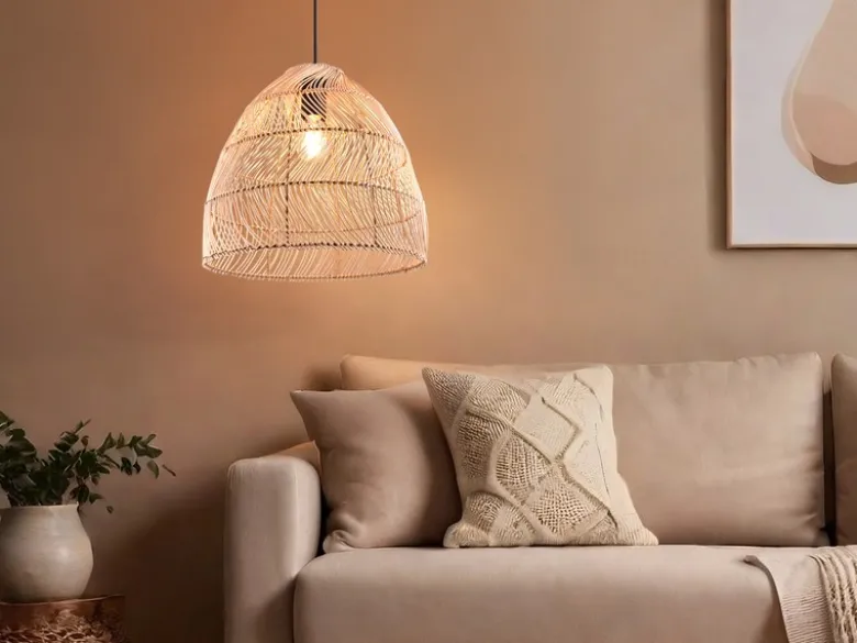 LED Pendelleuchte 1-flammig Lampenschirm Korbgeflecht aus Rattan, Ø 35cm