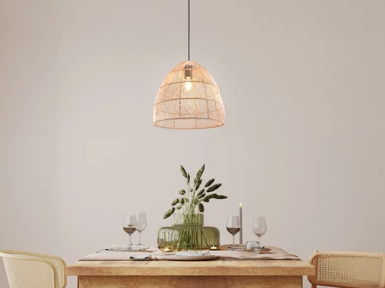 LED Pendelleuchte 1-flammig Lampenschirm Korbgeflecht aus Rattan, Ø 35cm