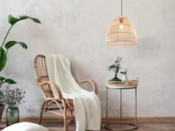 LED Pendelleuchte 1-flammig Lampenschirm Korbgeflecht aus Rattan, Ø 35cm