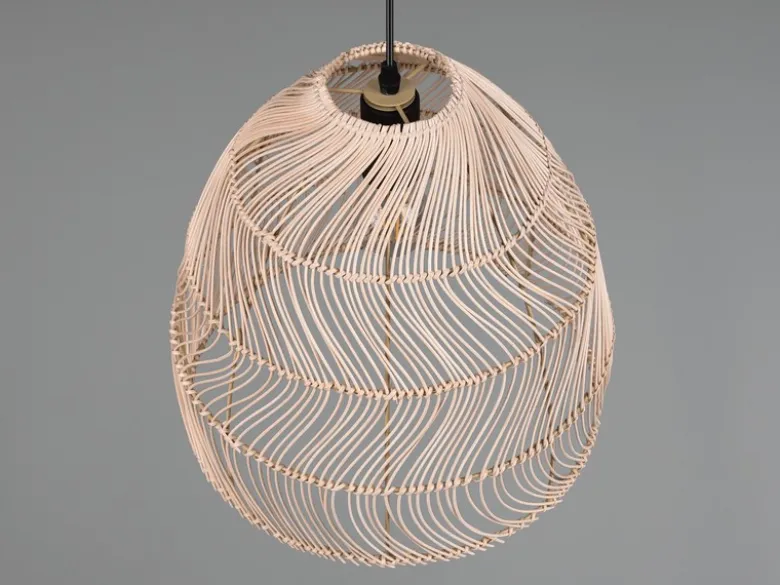 LED Pendelleuchte 1-flammig Lampenschirm Korbgeflecht aus Rattan, Ø 35cm