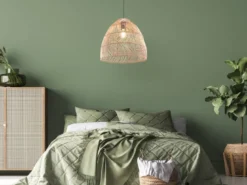 LED Pendelleuchte 1-flammig Lampenschirm Korbgeflecht aus Rattan, Ø 35cm
