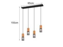 LED Pendelleuchte 4-flammig Lampenschirme Schwarz & Holz, Breite 65cm