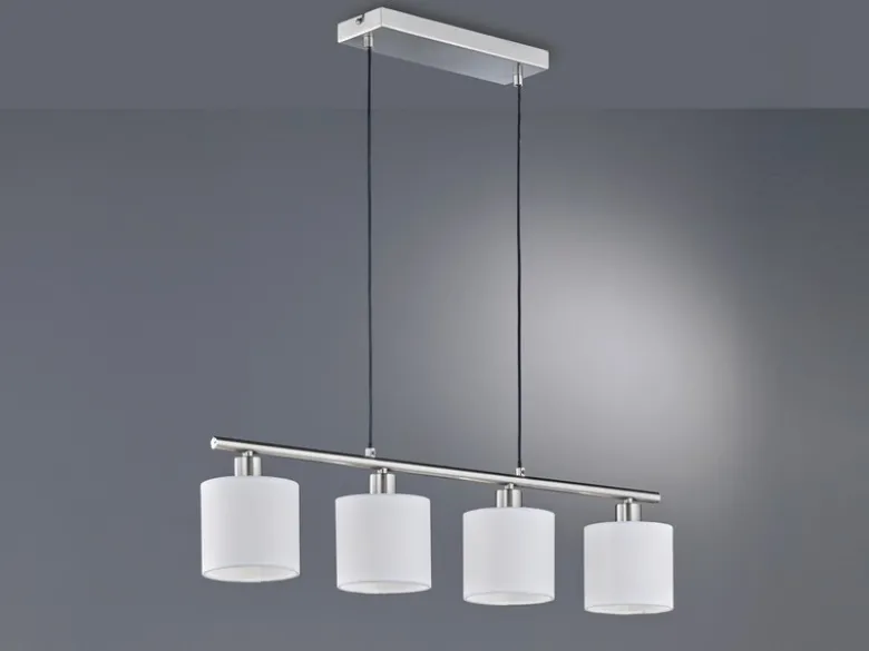 LED Pendelleuchte 4-flammig Lampenschirme Stoff Weiß, Breite 75cm