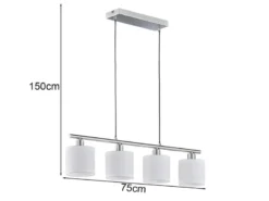 LED Pendelleuchte 4-flammig Lampenschirme Stoff Weiß, Breite 75cm