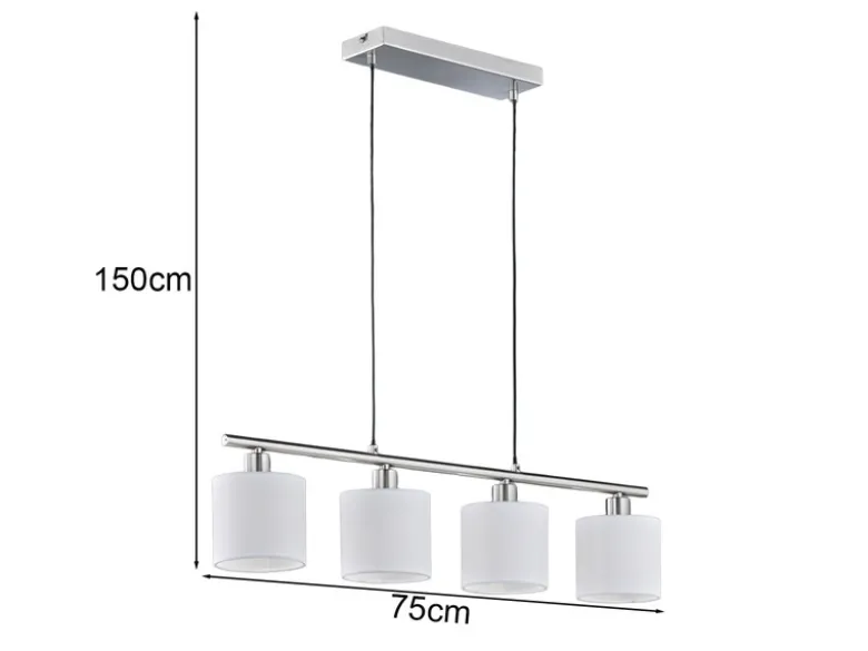 LED Pendelleuchte 4-flammig Lampenschirme Stoff Weiß, Breite 75cm