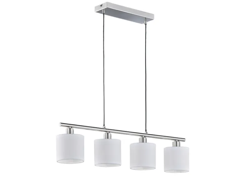 LED Pendelleuchte 4-flammig Lampenschirme Stoff Weiß, Breite 75cm