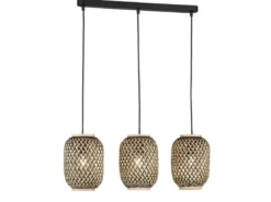 LED Pendelleuchte 3-flammig Lampenschirme mit Bambus Korbgeflecht, B: 69cm