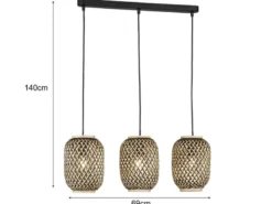 LED Pendelleuchte 3-flammig Lampenschirme mit Bambus Korbgeflecht, B: 69cm