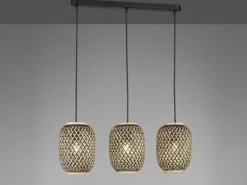 LED Pendelleuchte 3-flammig Lampenschirme mit Bambus Korbgeflecht, B: 69cm