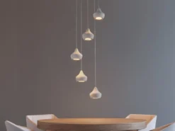LED Pendelleuchte 5-flammig Metall Silber, Schirme Beton, Ø 35cm