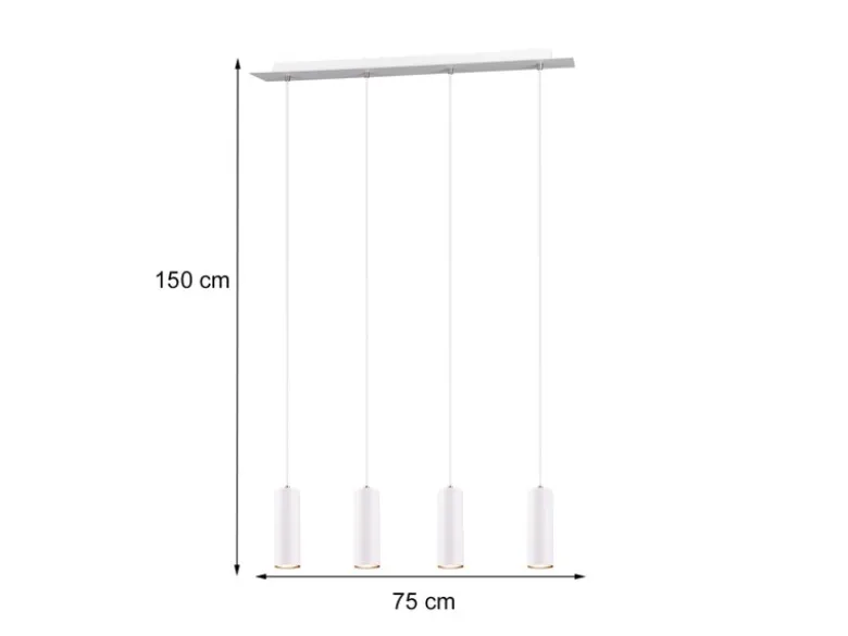 LED Pendelleuchte 4-flammig Metall Weiß, Breite 75cm