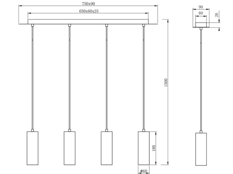 LED Pendelleuchte 4-flammig Metall Weiß, Breite 75cm
