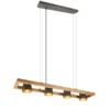 LED Pendelleuchte 4-flammig Metallschirme schwenkbar im Holzrahmen, B: 100cm