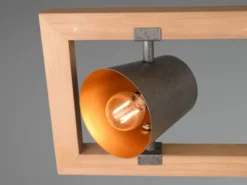 LED Pendelleuchte 4-flammig Metallschirme schwenkbar im Holzrahmen, B: 100cm
