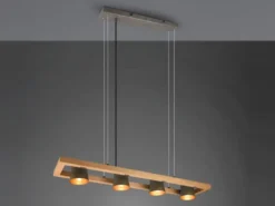 LED Pendelleuchte 4-flammig Metallschirme schwenkbar im Holzrahmen, B: 100cm