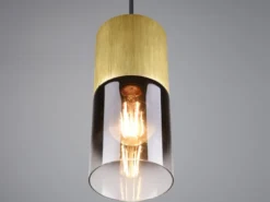 LED Pendelleuchte 1-flammig Messing matt mit Rauchglas Schirm, Ø 10cm