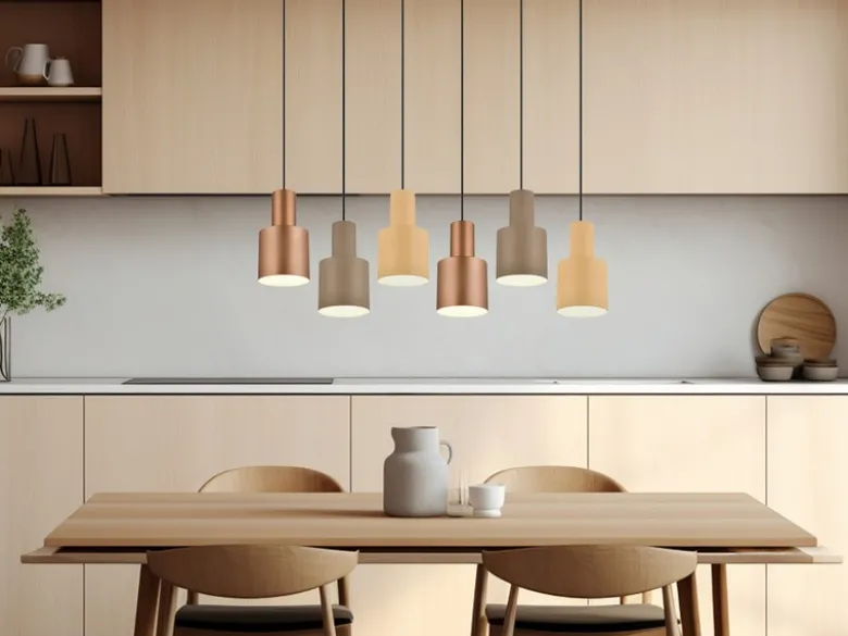LED Pendelleuchte 6-flammig Metall Coffee Töne, Breite 85cm