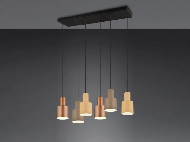 LED Pendelleuchte 6-flammig Metall Coffee Töne, Breite 85cm