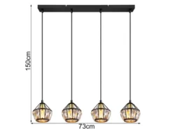 LED Pendelleuchte 4-flammig Metall Schwarz Gold mit Glaskristallen, Breite 73cm