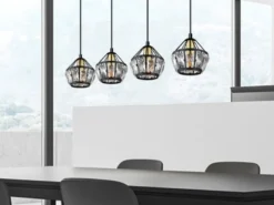 LED Pendelleuchte 4-flammig Metall Schwarz Gold mit Glaskristallen, Breite 73cm