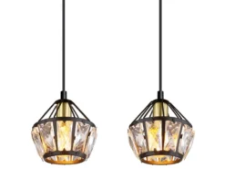 LED Pendelleuchte 4-flammig Metall Schwarz Gold mit Glaskristallen, Breite 73cm