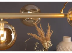 LED Pendelleuchte 6 flammig Messing & Amberglas, Breite 144cm