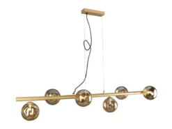 LED Pendelleuchte 6 flammig Messing & Amberglas, Breite 144cm